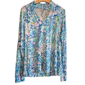 Lilly Pulitzer Cassi Popover In Blue Ibiza Cabana Cocktail Print Sz M Beachy